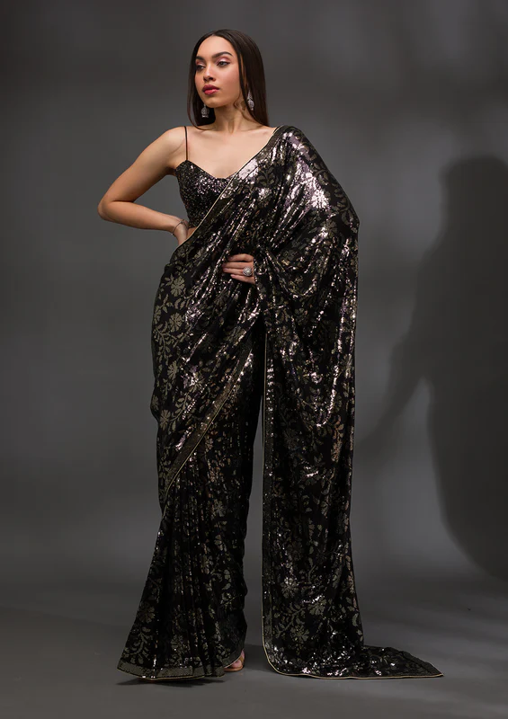 Black Sequin Georgette Saree